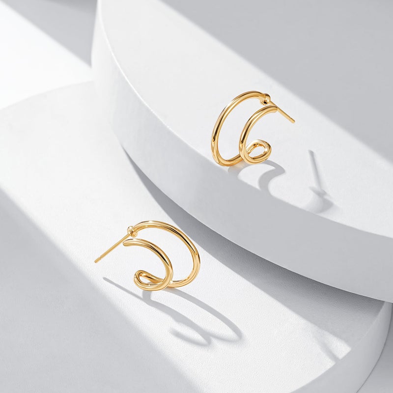 LOYATA Double Hoop Earrings for Women 14K Gold Plated Hypoallergenic Small Huggie Hoop Earrings Gold Hoops Twist Stud Earrings Trendy Illusion Ear Jewelry for Women Gifts - Image 5